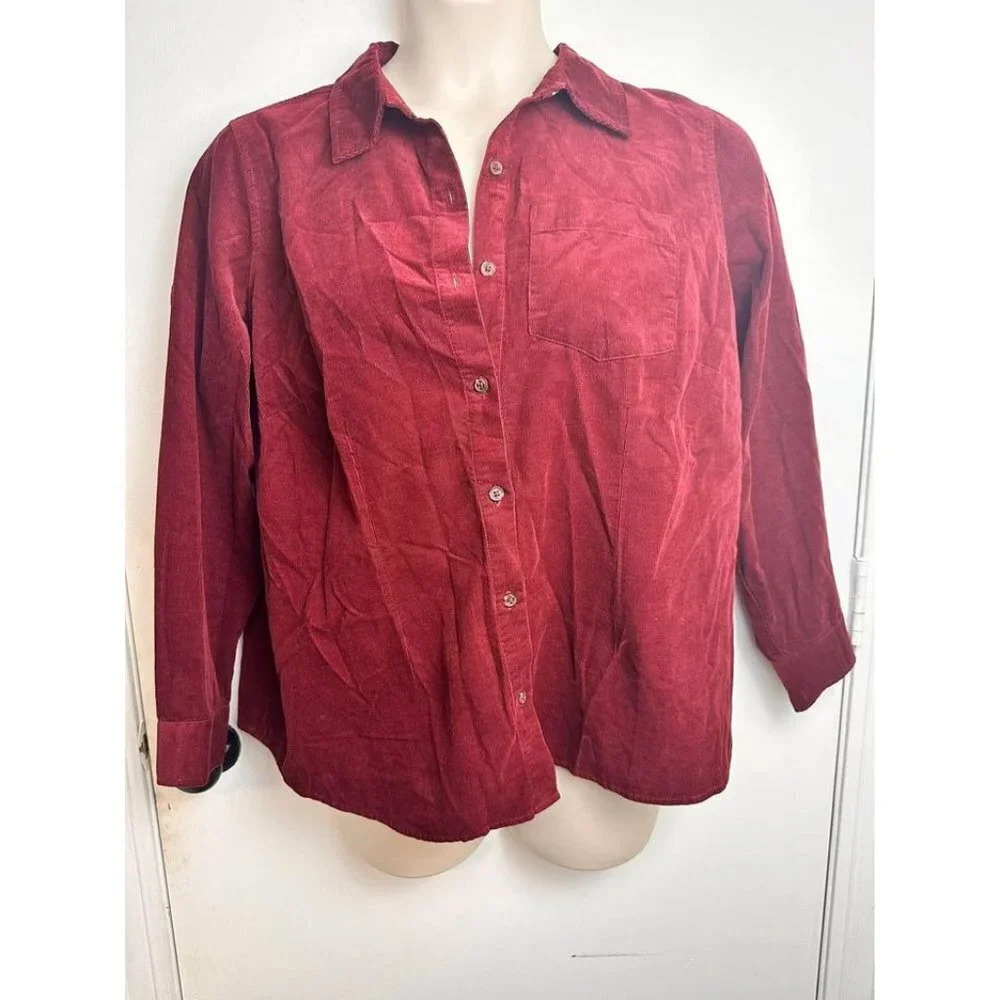 Corduroy Burgundy button up layering top shacket size 14W #0816